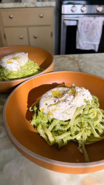 Homemade Pasta with Garlic Scape Pesto & Burrata