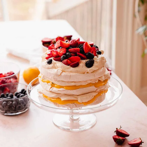 Passion Fruit Lemon Curd Stacked Pavlova Cake
