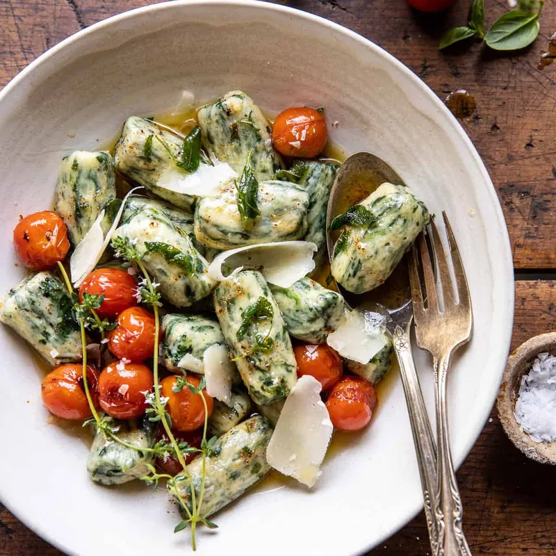 Spinach Ricotta Gnocchi with Sage Butter and Cherry Tomatoes