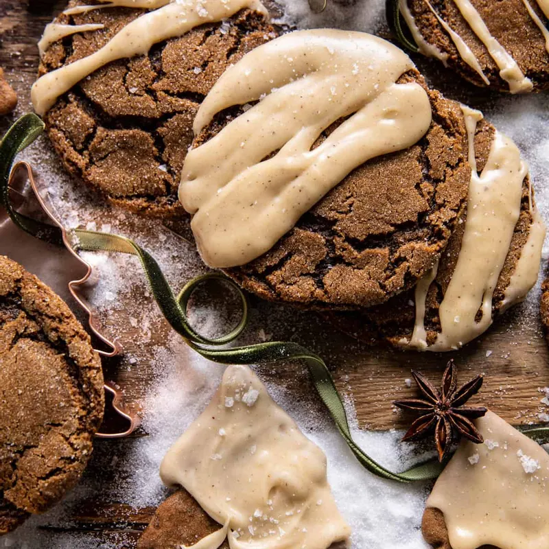 Soft Gingerbread Latte Cookies with Brown Butter Icing