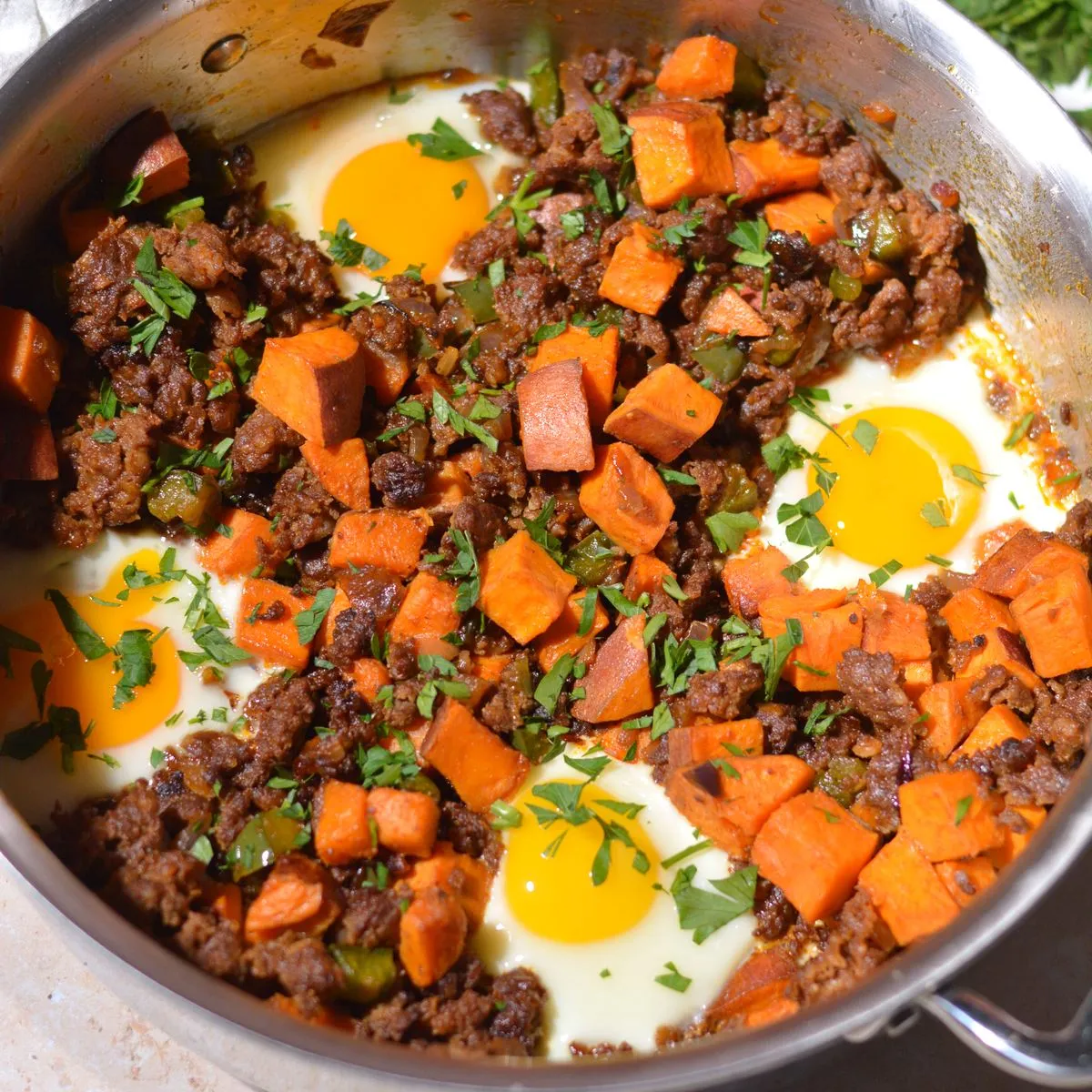 maple chorizo breakfast skillet recipe with eggs