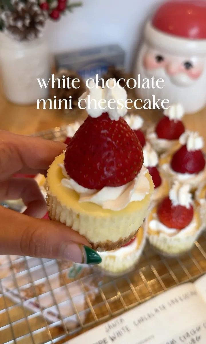 santa hat white chocolate mini cheesecakes 