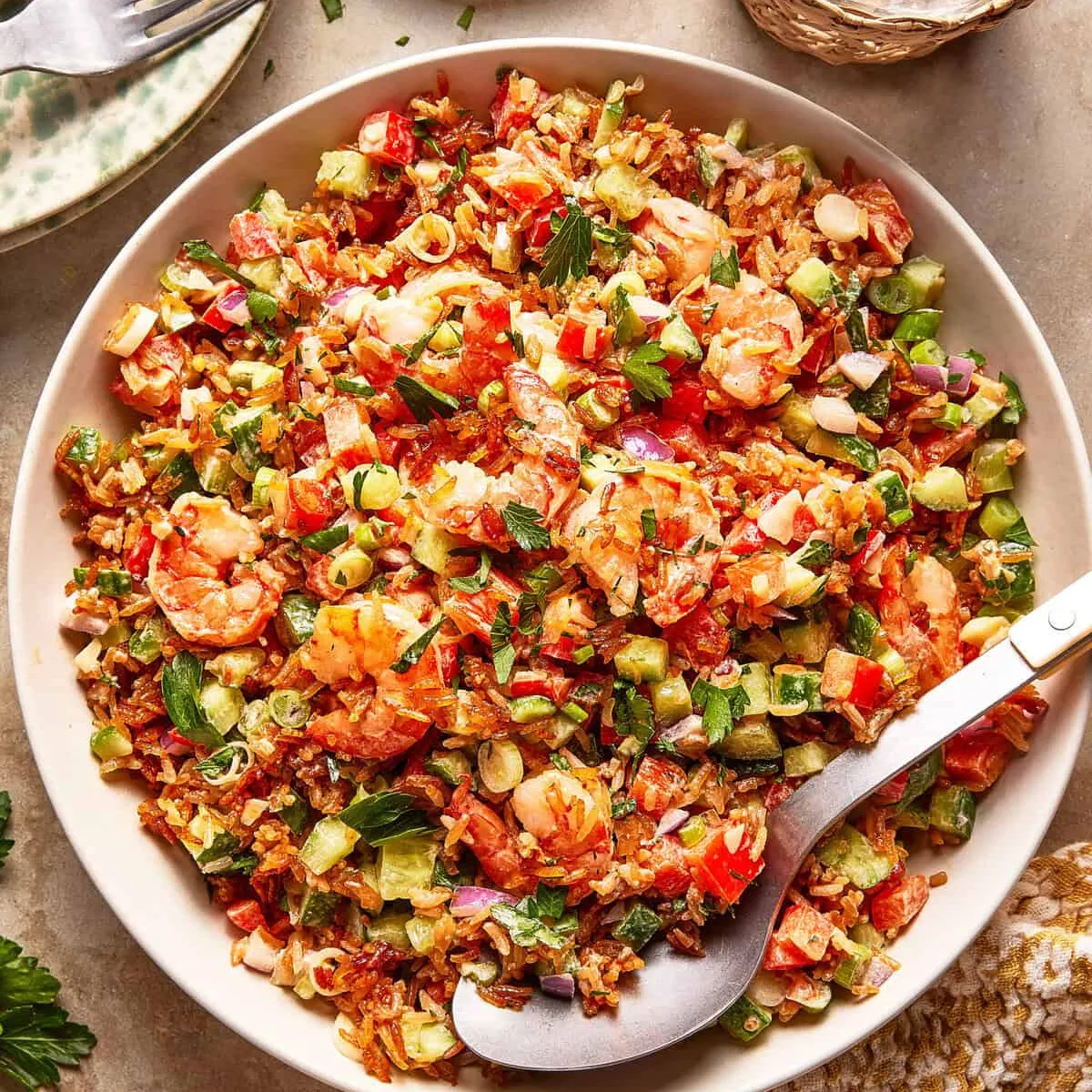Garlic Shrimp Crispy Rice Salad