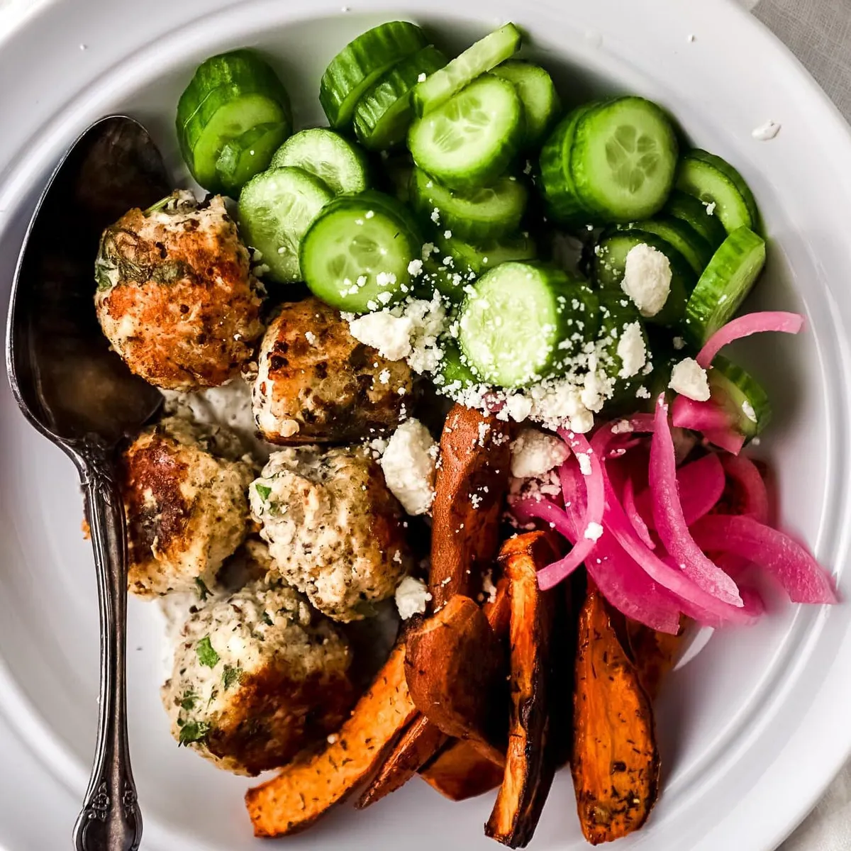 Healthy Greek Turkey Meatballs with Feta & Tzatziki
