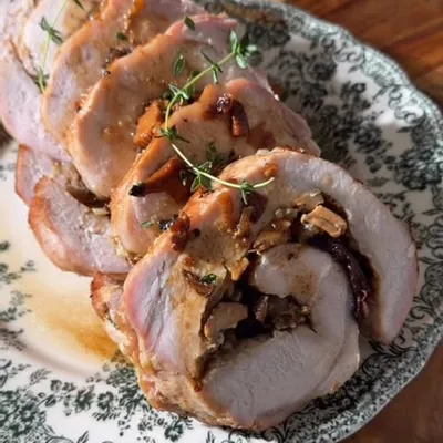 Recipe 'Sunday Elegance: Pork Roulade with California Prunes + Chanterelles'