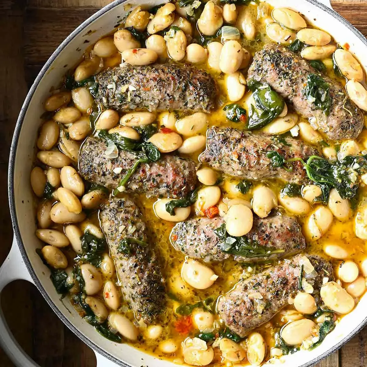 Braised Butter Beans with Sausages