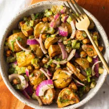 Vegan Roasted Potato Chickpea Salad with Dill (no mayo)