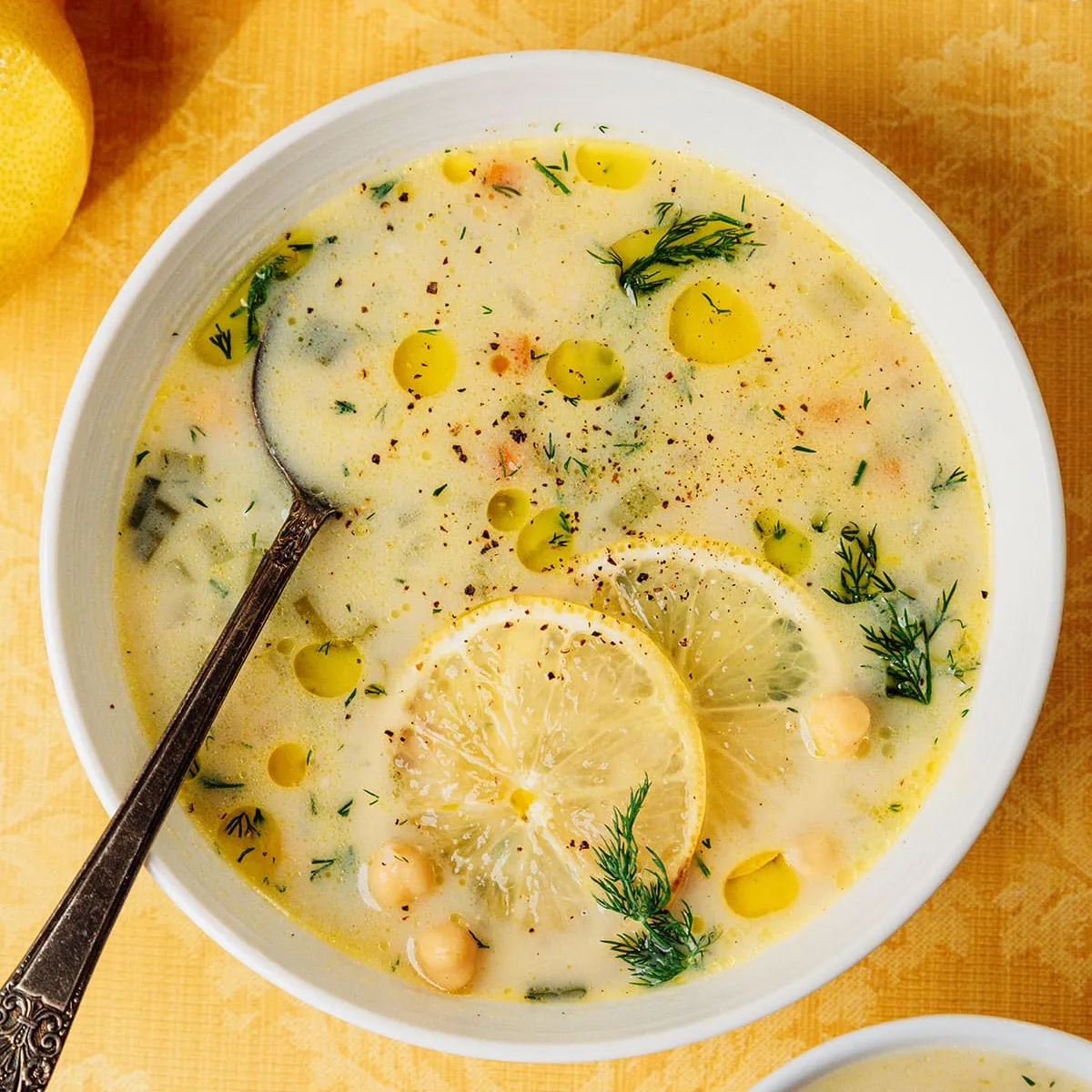 Vegetarian Avgolemono Soup (Greek Lemon Chickpea Soup)
