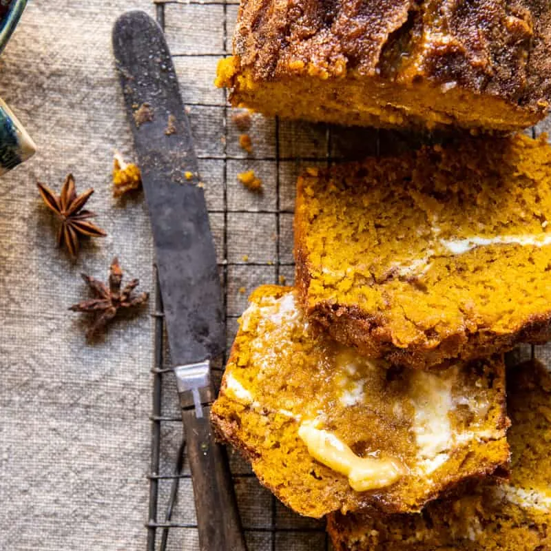 Cream Cheese Swirled Cinnamon Pumpkin Butter Bread