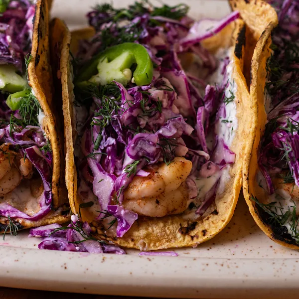 High Protein Mediterranean Shrimp Tacos