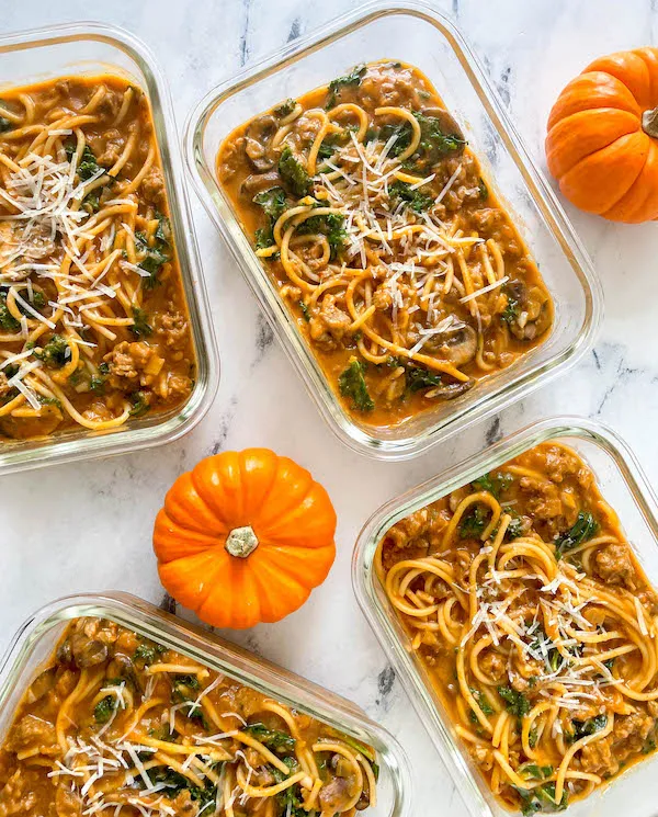 Pumpkin Sage Pasta With Ground Turkey, Mushrooms &amp; Kale