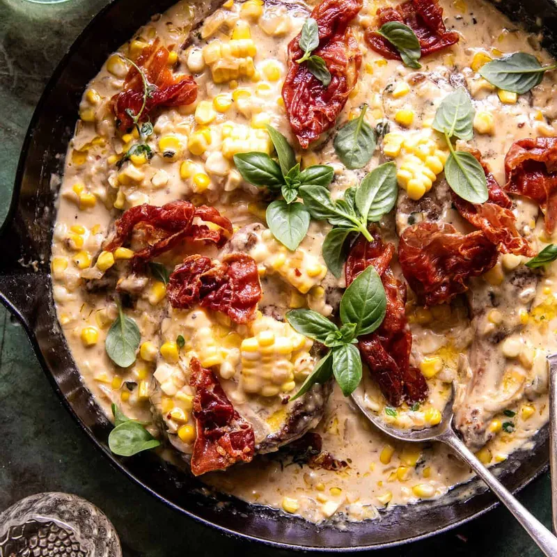 Garlic Butter Creamed Corn Pork Chops