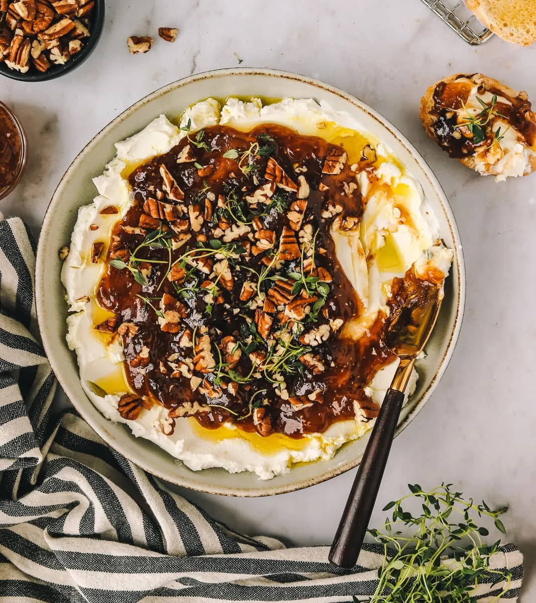 Easy Goat Cheese Appetizer with Fig Jam & Pecans