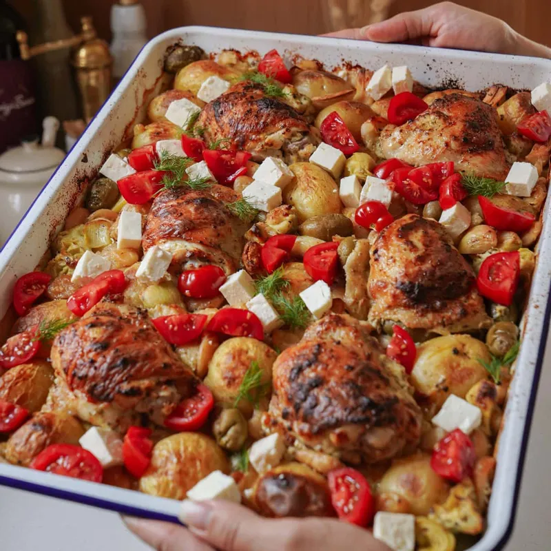 Greek Chicken Thighs + Butter Bean Sheet Pan Meal