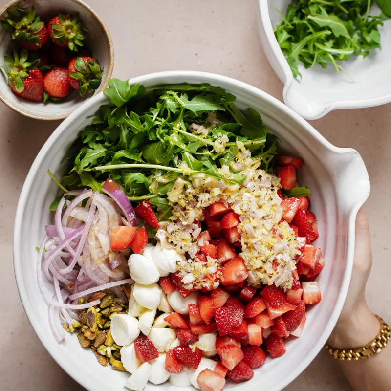 Strawberry Salad with Pasta + Arugula