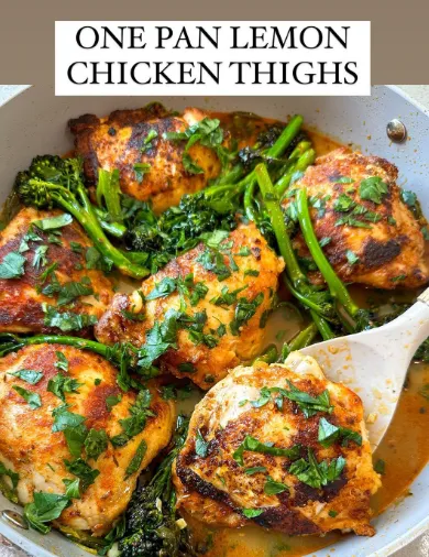 One Pan Lemon Chicken Thighs with Broccolini