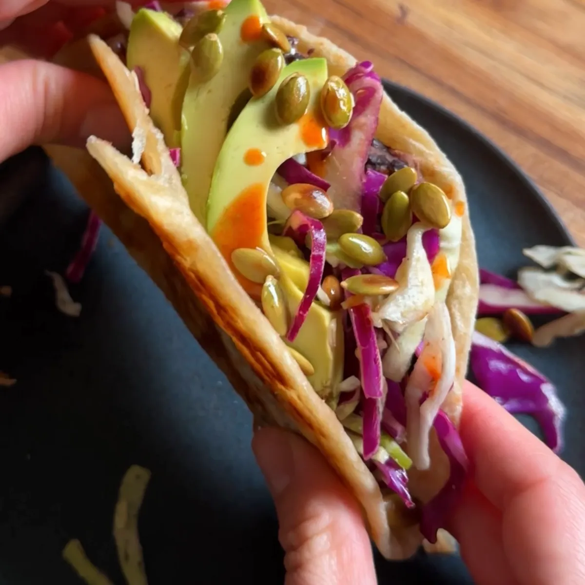 crunchy black bean and feta tacos