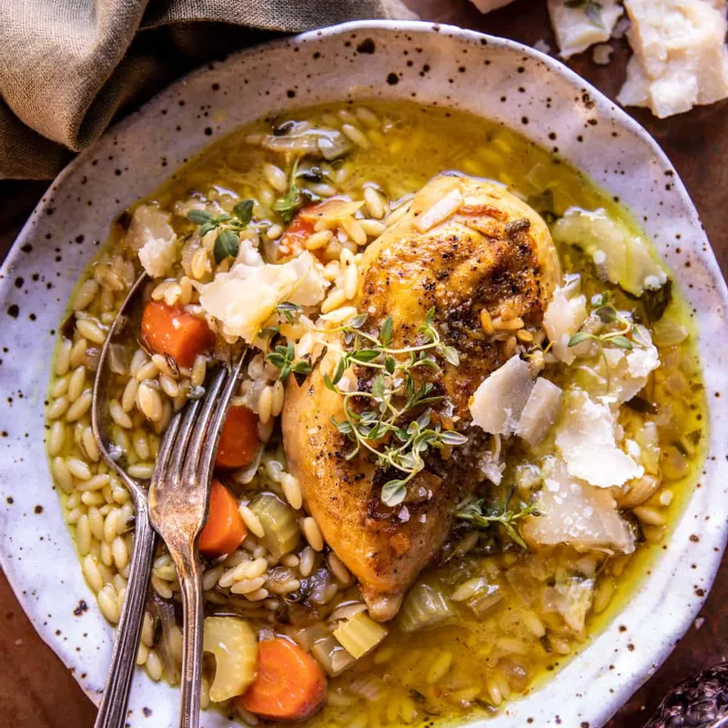 Skillet Roasted herb Butter Chicken and Orzo