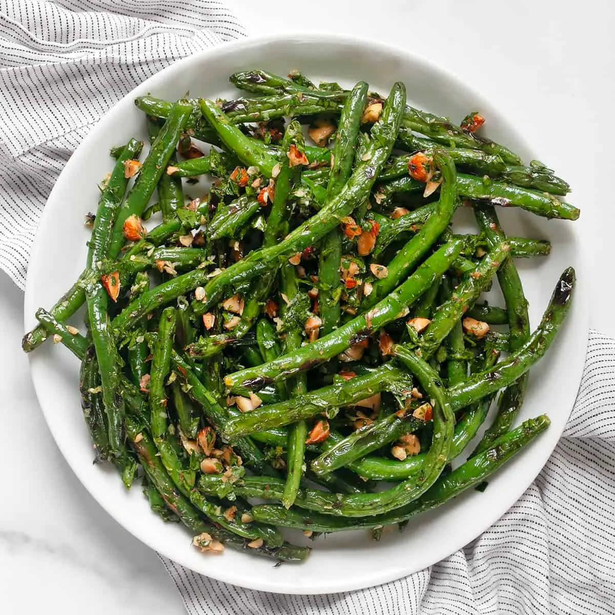 Grilled Green Beans with Almond Gremolata