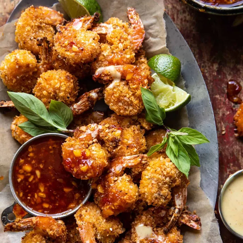 Oven Fried Coconut Shrimp with Thai Pineapple Chili Sauce