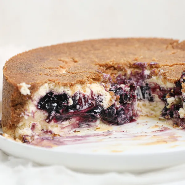 Upside Down Lemon Blueberry Cheesecake