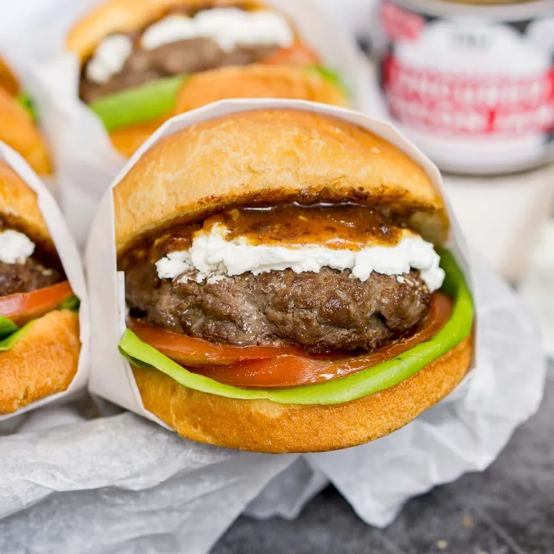 Goat Cheese Burgers with Bacon Jam