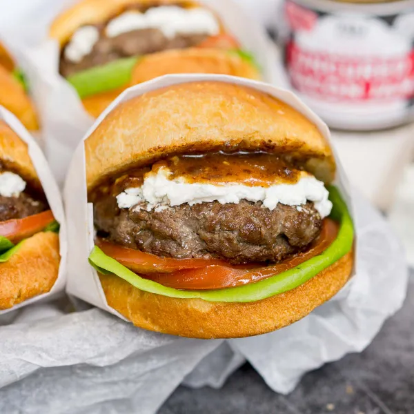 Goat Cheese Burgers with Bacon Jam