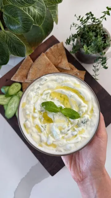 My husband’s favorite tzatziki with warm grilled pita