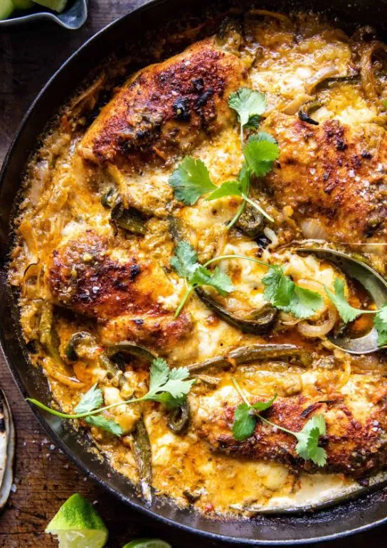 One Skillet Cheesy Green Chile Chicken