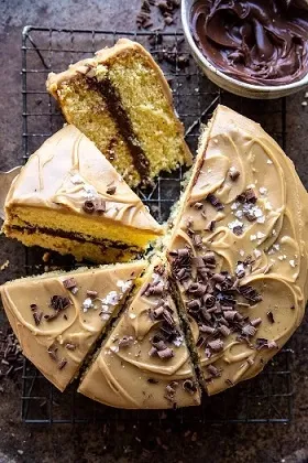 Caramel Butter Cake with Fudgy Chocolate Frosting