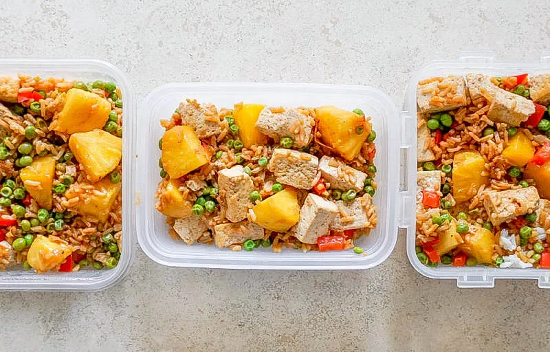 Pineapple Fried Rice with Peas, Red Pepper and Tofu