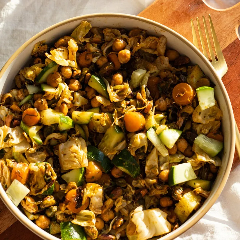 Baked Cabbage, Carrot and Chickpea Salad (vegan)