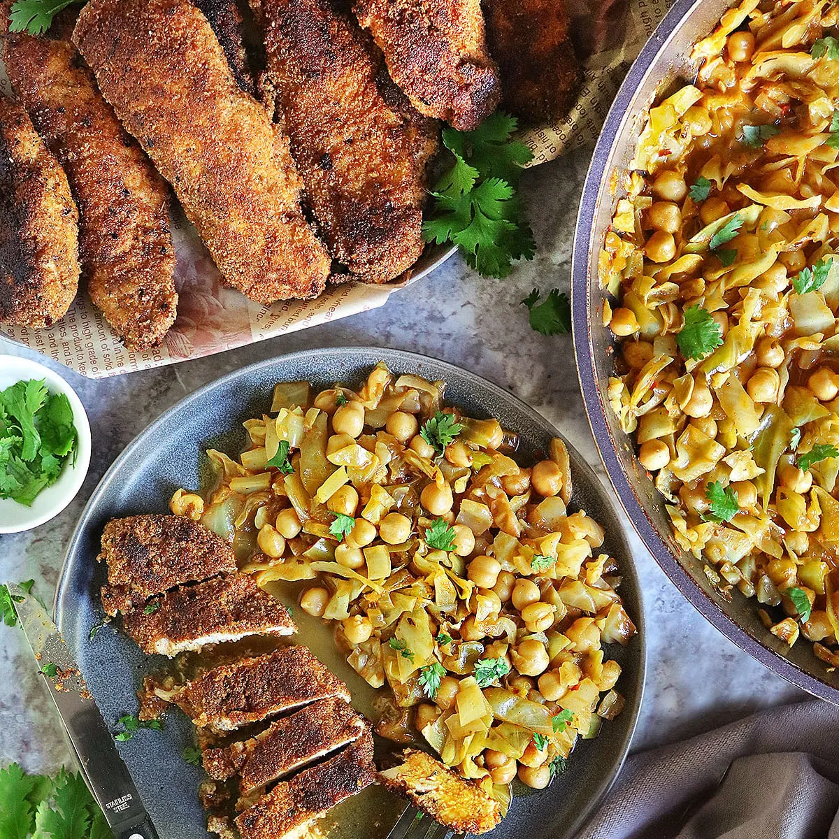 Crispy Harissa Chicken with Cabbage and Chickpeas 