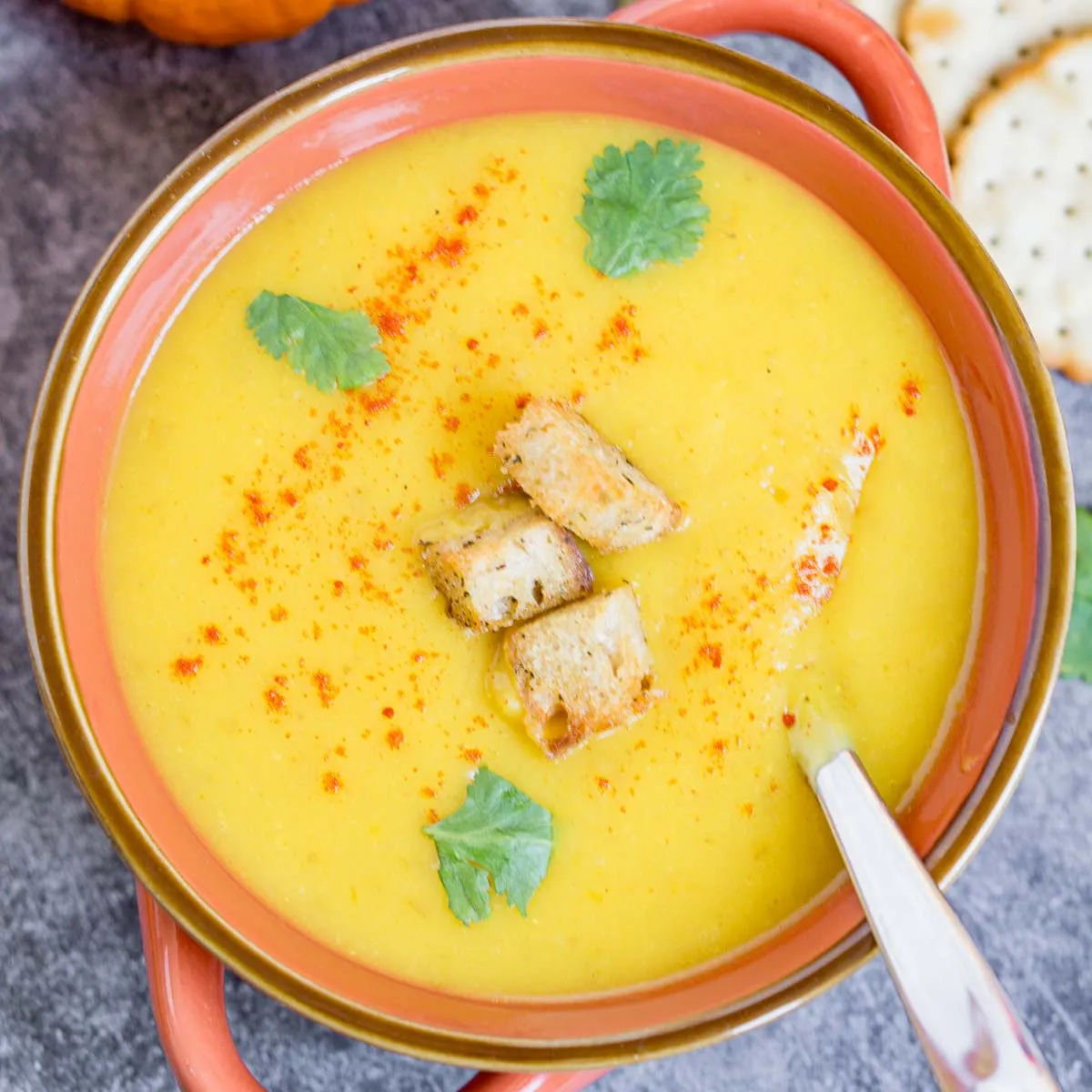 Pumpkin Potato Soup with Sourdough Croutons