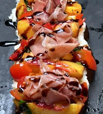 Recipe 'Air-fried Peach Burrata Toast'