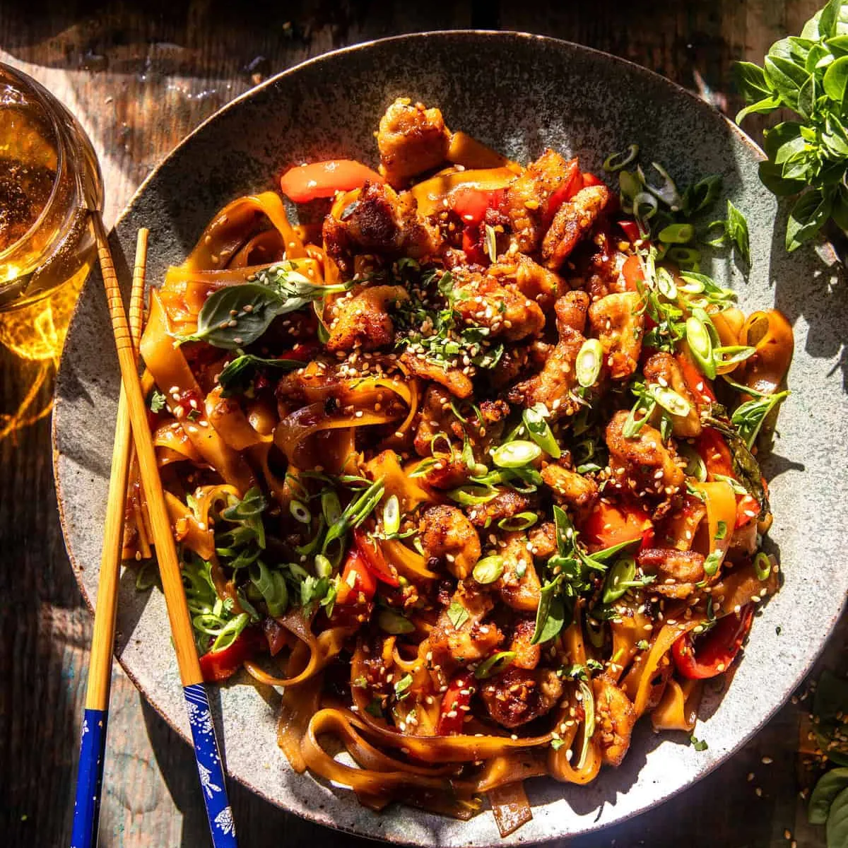 Crispy Garlic Chicken Drunken Noodles