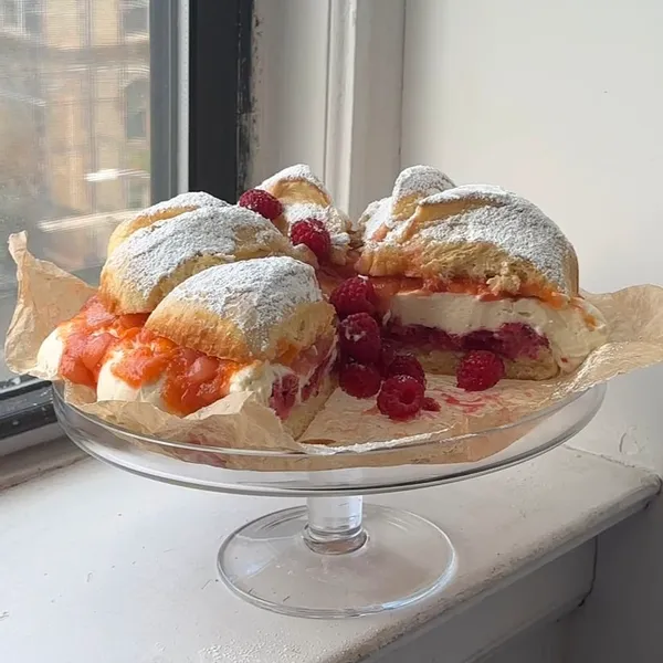 Raspberry Apricot Brioche Cake