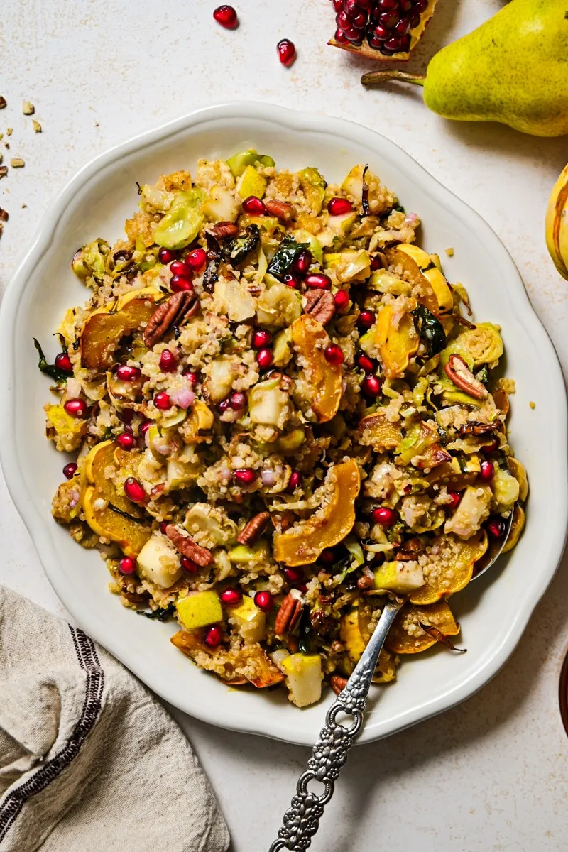 Fall Quinoa Salad Recipe with Delicata Squash and Brussels Sprouts