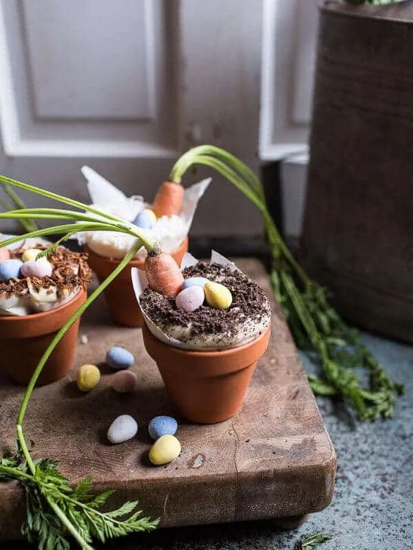 Double Chocolate Nutella Carrot Cake Cups with Malted Cream Cheese Frosting.