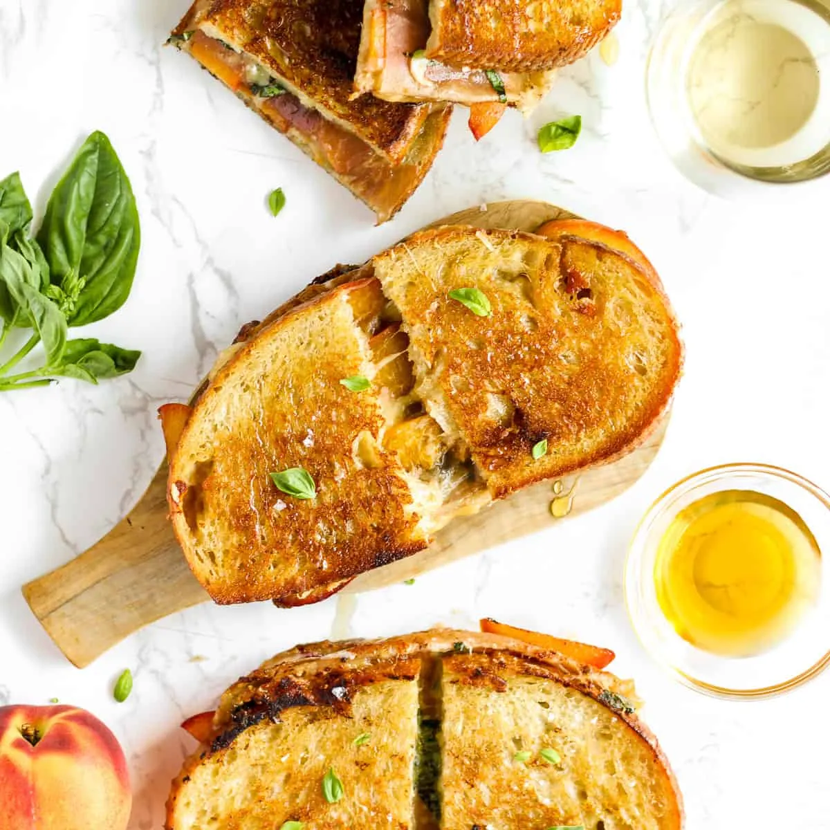 Havarti Grilled Cheese with Balsamic Peaches and Prosciutto