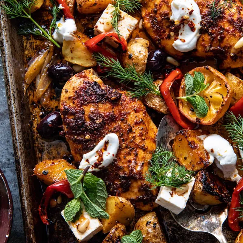 Easy Greek Sheet Pan Chicken Souvlaki and Potatoes