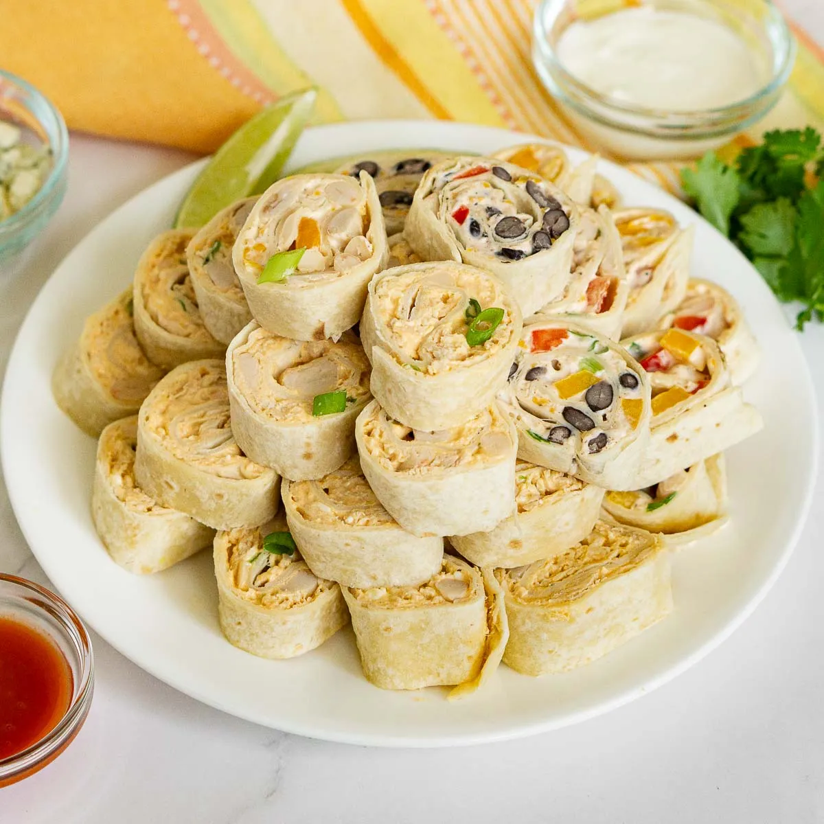 Party Pinwheels 2 Ways! (Buffalo Chicken and Veggie Pinwheels)