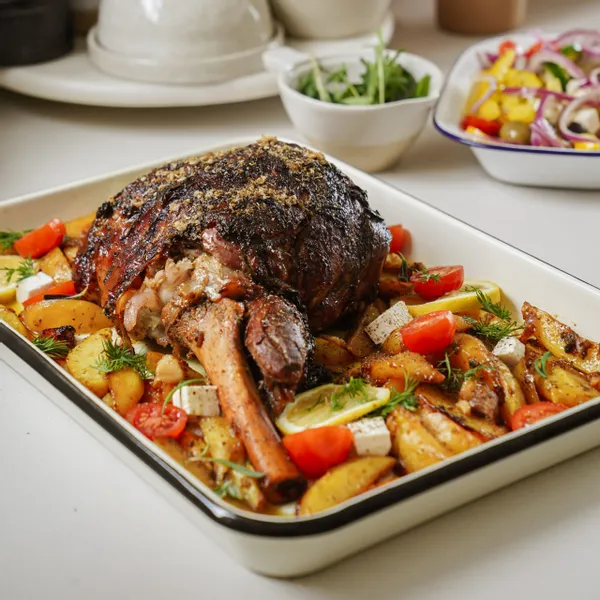 Greek Roasted Leg of Lamb with Lemon Potatoes
