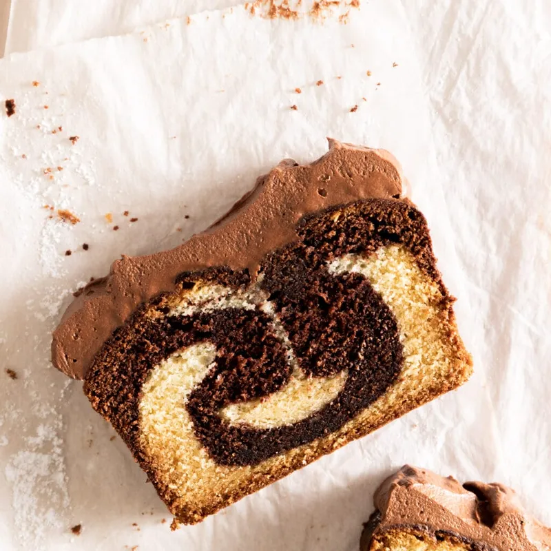 Marble Loaf Cake with Whipped Chocolate Ganache