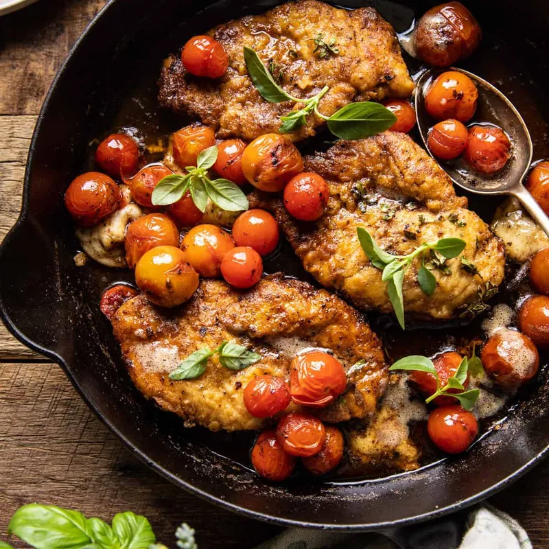 20 minute florentine butter chicken with burst cherry tomatoes from Half Baked Halfvest
