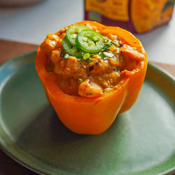 Stuffed Bell Peppers with Shrimp & Madras Yellow Dal 