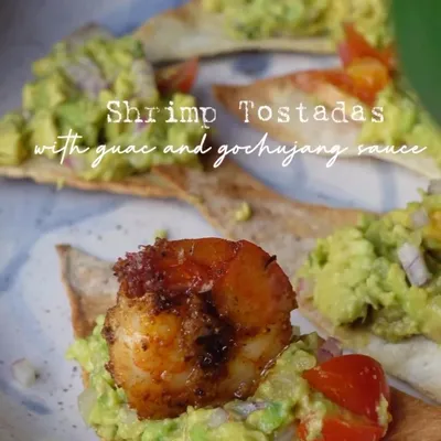 Recipe 'Shrimp Tostadas with guac and gochujang sauce'