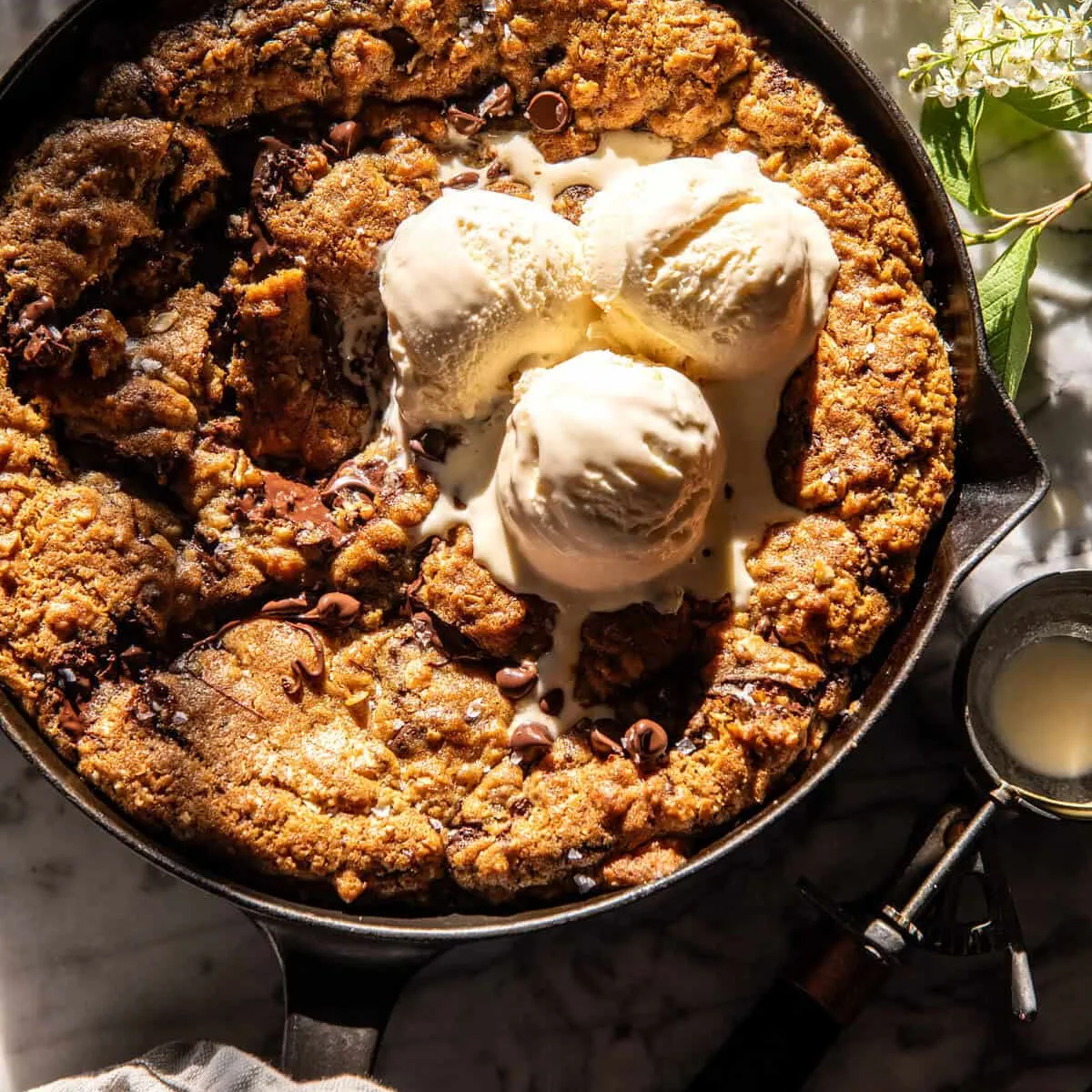 Chocolate Chunk Coconut Pecan Skillet Cookie