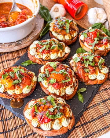 Tomato Confit Toast with Whipped Ricotta (Easy Gourmet Crostini Recipe)
