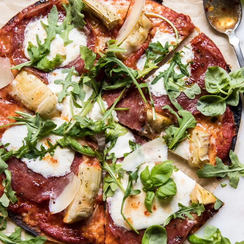 15 Minute Thin Crust Pizza with Arugula and Hot Honey